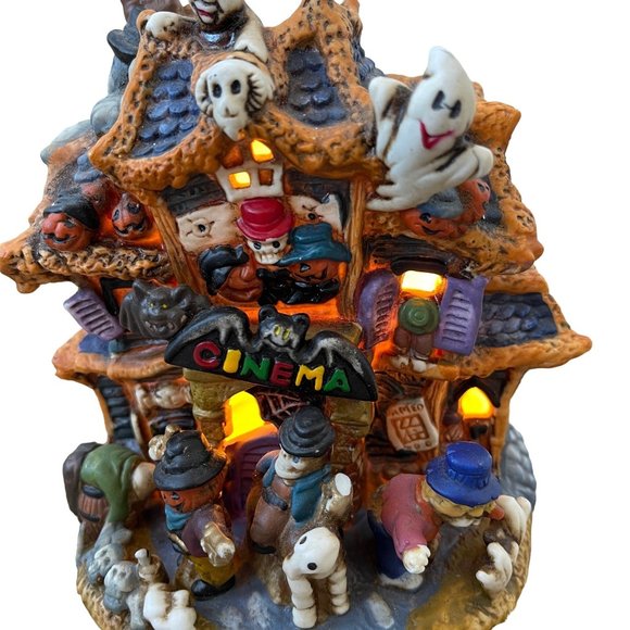 Spooky Hollow Ghost Haunted Cinema Halloween Lighted House Village ceramic Decor - Picture 2 of 10